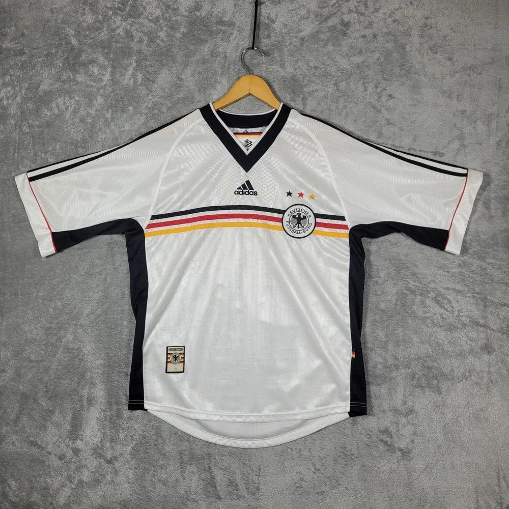 Vintage Adidas Soccer Jersey Men M White Germany DFB National Team Striped 1998